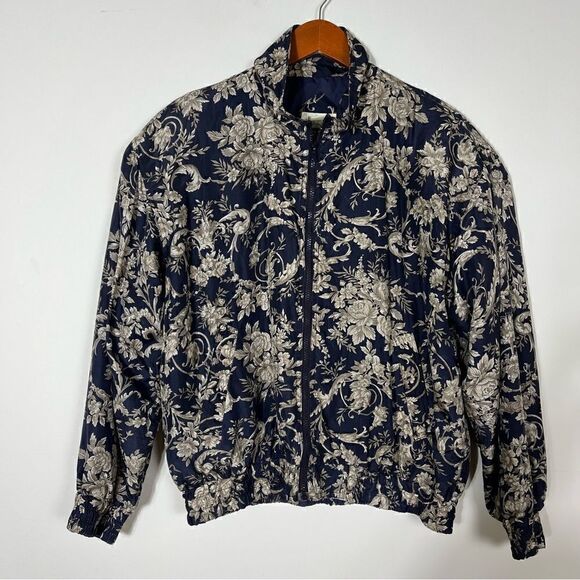 Vintage Bogari Floral Silk Bomber Jacket Size M - Picture 1 of 9